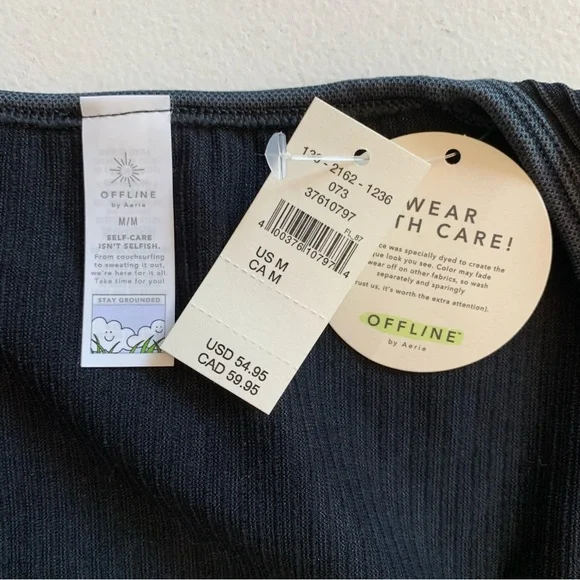 Aerie Offline Black Seamless Cable Cropped Square Neck Long Sleeve Top NWT - Picture 7 of 12